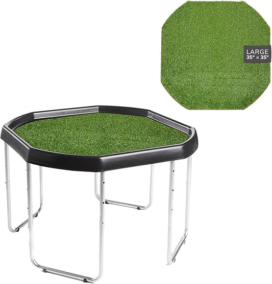 MEKA Large (38"x38") Tuff Tray Black with Artificial Grass Insert Play Mat Bundle, Activity Sensory Tray Plus Stand Children, Outdoor Play Sand and Water Table for Toddlers and Kids, Toy Boys Girls