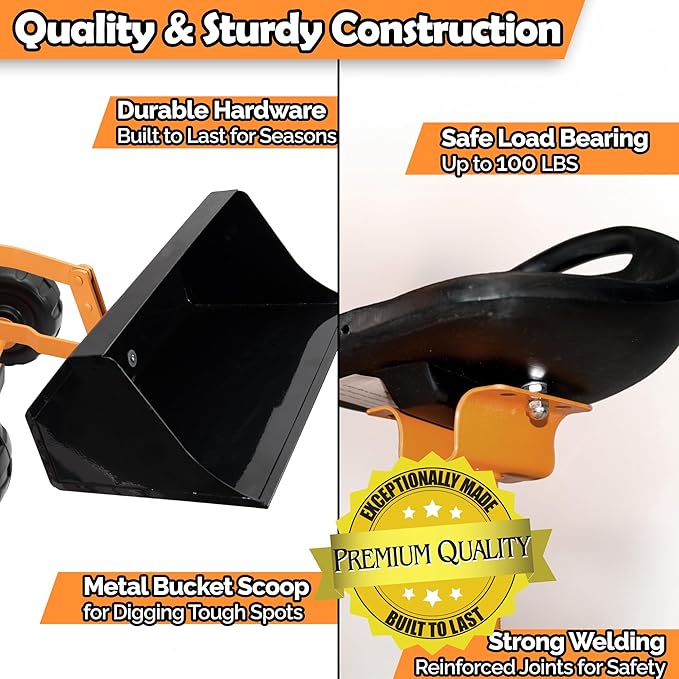 WONKAWOO Sand Digger Backhoe Loader for Kids, 360 Degree Ride On Metal Excavator Bulldozer Digging Toy for Sandbox and Beach, Patented Extra Wide Scoop Bucket