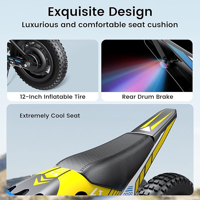 Gyroor S1 Kids Electric Balance Bike, 200W Motor 3 Speeds up to 10 MPH, 12-Inch Pneumatic Tires, 7-Color Rear Fender LED Taillight, Drum Brake, UL2272 Certified, for Ages 3-6, Blue-DCC