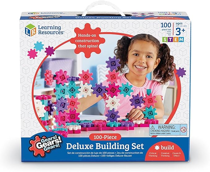Learning Resources Gears! Gears! Gears! Deluxe Building Set Pink - 100 Pieces, Ages 3+, STEM Activities, Fine Motor Skills, Toddler Explorer Kit, Science and Construction, Boys and Girls Gifts