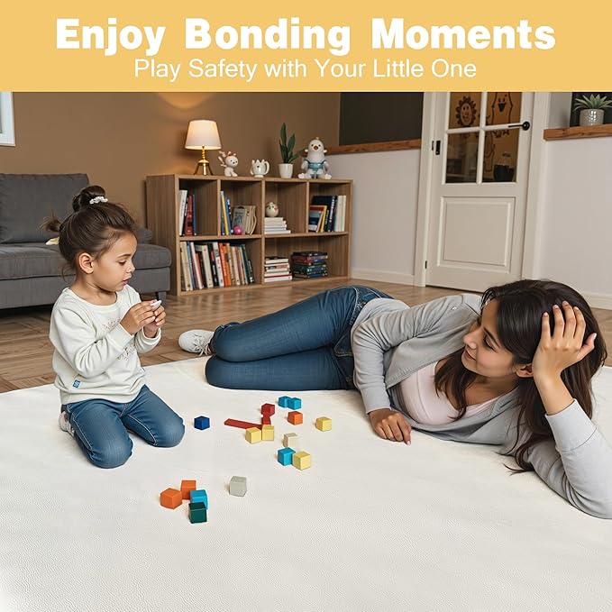 Padded 48" ×48" Baby Play Mat for Floor, 1.2" Thick Memory Foam Playmat with Soft Vegan Leather Cover, Cushioned Play Mat for 50" x50" Playpens, Beige