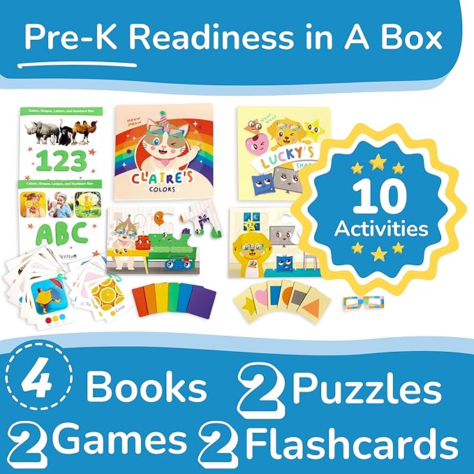 TOYVENTIVE Books, Toddler Flash Cards, and Puzzles – Educational Toys and Birthday Gifts for 1, 2, 3 Year Old Girl, Preschool Learning Activities and Games, Colors, Shapes, Letters, Numbers