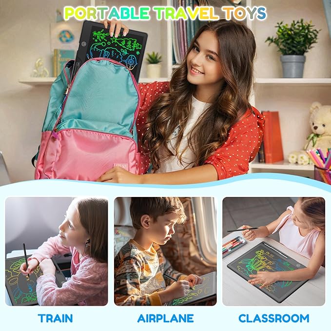 13 Inch LCD Writing Tablet for Kids, Rechargeable Erasable Doodle Board Colorful Toddler Drawing Pad, Preschool Learning Toys Christmas Birthday Gift 3 4 5 6 7 Year Old Girls Inky Black