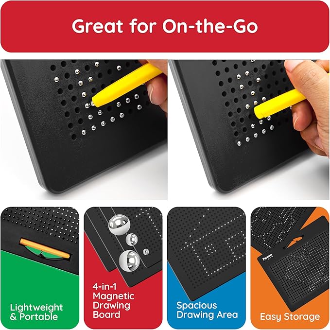 PicassoTiles 2PK 4-in-1 Magnetic Drawing Board 12x10 inch Large Magnet Tablet Pad with 4 Facings Lowercase & Uppercase Alphabets, Numbers, & Freestyle STEM Learning Writing Reading Playboard PTB06