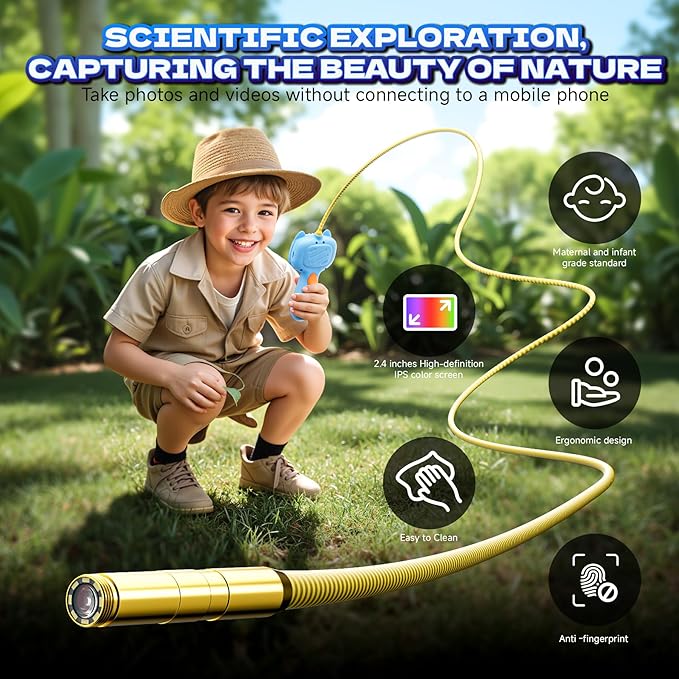 Borescope Snake Camera with Light for Kids，STEM Endoscope Educational Toy Kit，Outdoor Camping Nature Science Exploration Hoilday Birthday Gift for Boys & Girls Ages 3+ Years Old (Blue)