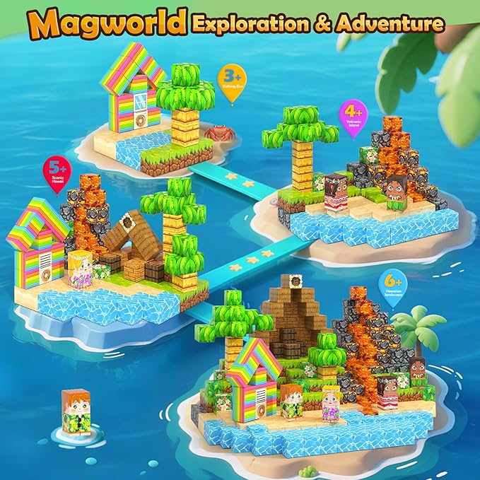 Large Magnetic Blocks - 120PCS 1“ Magnetic Cubes Building Toys for Kids Age 3-5 4-8 5-7 8-12, Hawaii Mine Magnet World Building Craft, Educational Toys Christmas Birthday Game Gifts for Boys Girls