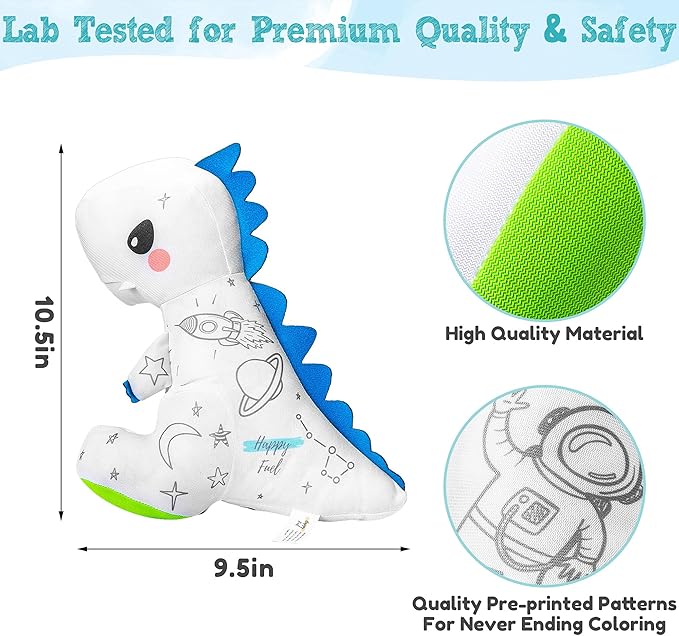 T-Rex Plush Dinosaur Coloring Book Gift Set, Arts and Crafts Soft DIY Washable Dino Doodle Doll Stuffed Animal Toy, Painting Craft Kit Toys, Play Dinosaur Gifts for Kids Boys and Girls Ages 3-5 5-7