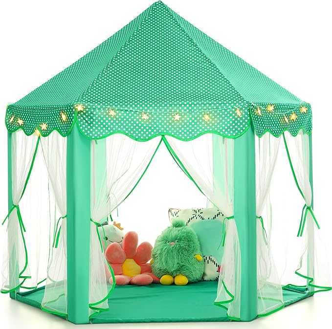 Monobeach Princess Tent Girls Green Large Playhouse Kids Castle Play Tent with Star Lights Gift Toy for Children Indoor and Outdoor Games