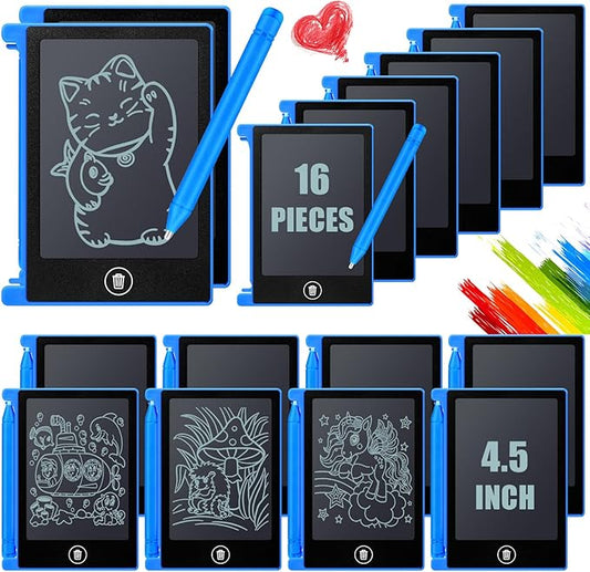 Nezyo 16 Pieces 4.5 Inch Mini LCD Writing Tablet for Kids Electronic Doodle Board Colorful Drawing Tablet Bulk Erasable Writing Pad Reusable Learning Gift for Girls Boys Party Favor(Blue)