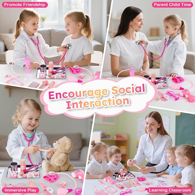 Sundaymot Doctor Kit for Girls, 34 Pcs Doctor kit for Toddlers 3-5 with Medical Storage Bag & Real Stethoscope Pretend Play Doctor Set, Doctor Play Gift for Kids Toddlers Role Play