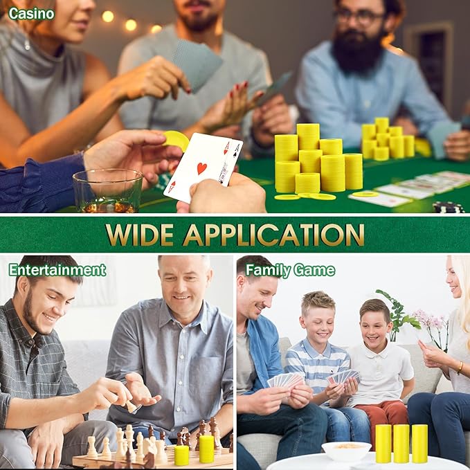 Leitee 500 Pcs Yellow Plastic Poker Chips Bulk 1.5 Inch Mini Bingo Chips Tokens Markers Blank Casino Counting Discs Learning Math Counters for Adults Interlocking Game Counting Reward Card