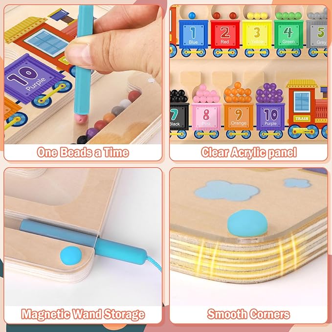 Magnetic Color and Number Maze Toy, Wooden Magnet Balls Puzzles Board, Fine Motor Skills Toddler Activities, Montessori Gift for Boys Girls 3-5 Years Old, Preschool Busy Board for Kids