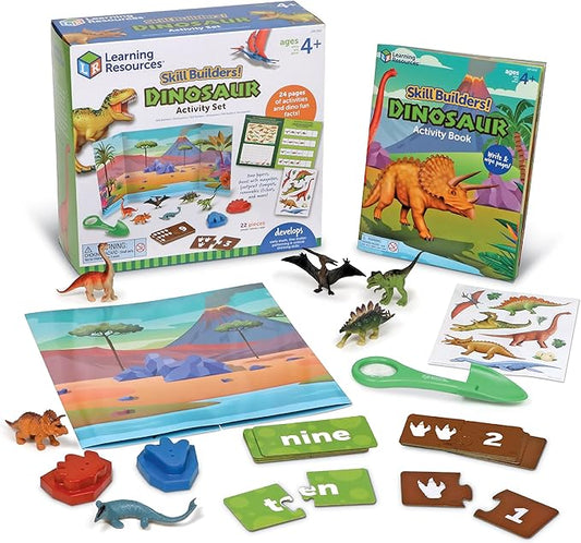 Learning Resources Skill Builders! Dinosaur Activity Set - 22 Pieces, Ages 4+, Critical Thinking, Math Manipulatives, Board Games, Preschool Activity Book, Jurassic toys
