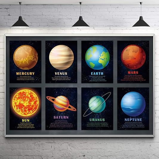 Outus 12 Pieces Solar System Educational Teaching Posters Laminated Kids Space and Planets Posters Print WallChart Art for Toddlers Classroom Bedroom 10.6 x 14.1 Inch