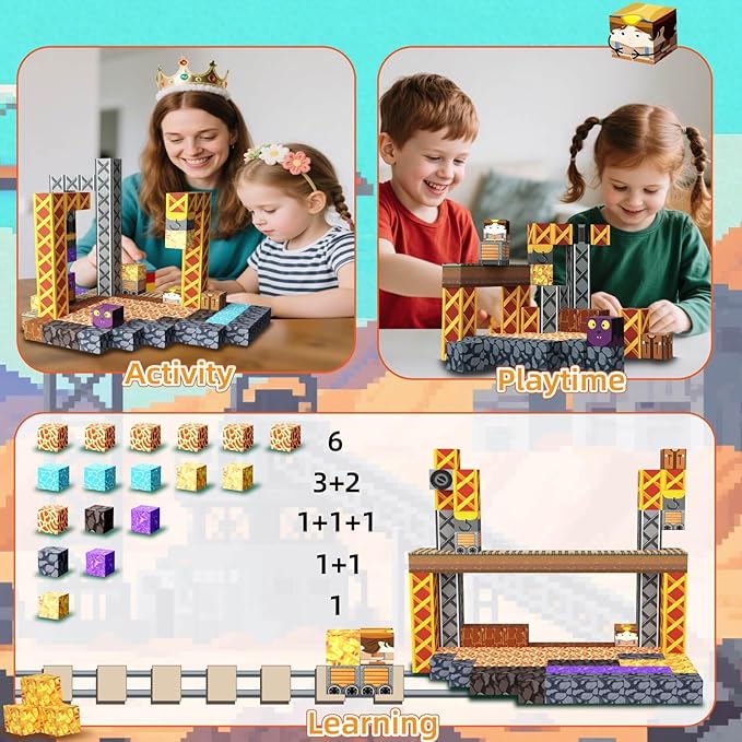 Magnetic Blocks, 120PCS Magnetic Building Blocks Magnet Cubes STEM Montessori Sensory Educational Toys for Kids Boys Girls (MineTheme)