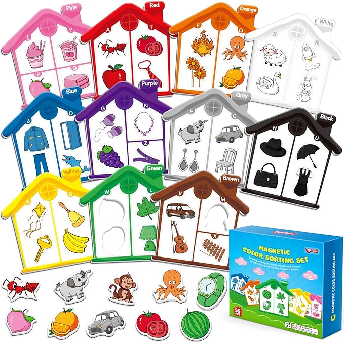 Torlam Magnetic Color Sorting Toys Alphabet Games Learning ABC Letter Recognition Color Shape Matching Fridge Magnets for Kids, Preschool Learning Activity Toddler Magnets for Refrigerator Whiteboard