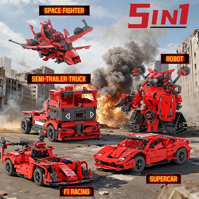 STEM Building Kits for Kids 6-14, 5in1 App & Remote Control STEM F1/Car/Robot Building Toys, Formula 1 Model Car Kits, 785 Pcs Robot Building Sets for Kids, Erector Sets Gifts for Boys Girls