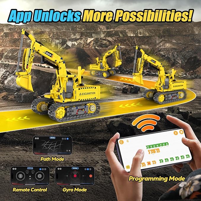 Robot Building Kits, 5-in-1 Stem Toys for Boys Age 8-14, APP & Remote Control Excavator Kids Construction Toys, Programmable Erector Sets, Educational Robotic Kit Gifts for Girls Boys (555 PCS)