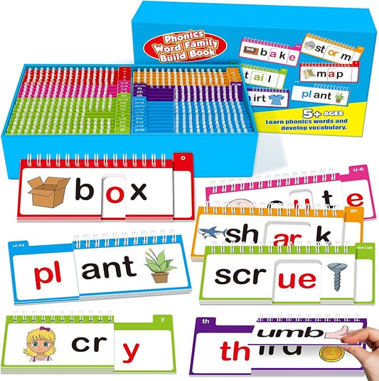 40 Read and Rhyme Flip Books,Phonics Word Family Build Book Learn to Read Phonics Flash Cards,Sight Words Flash Cards Kindergarten Reading Books,Flip Book Word Games for Preschool Learning Activities