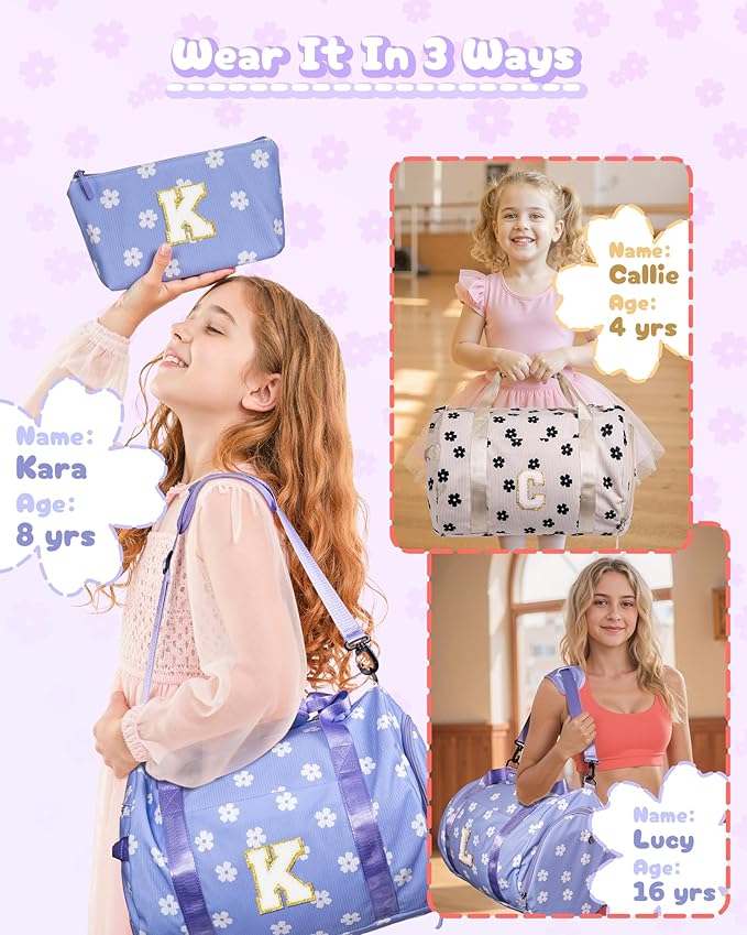 Gift for Sporty Cheerleader Girl, Girls Gym Bag, Kids Personalized Dance Bags with Shoe Compartment, Customized Travel Tote with Toiletry Bag, Party Favors for Teenager (Letter Y)