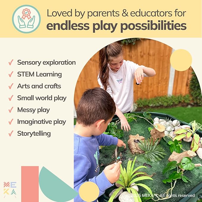 MEKA Small 28"x28" Tuff Tray Set Dark Green, Activity Sensory Tray Plus Stand Children, Outdoor Play Sand and Water Table for Toddlers and Kids, Toy Boys Girls