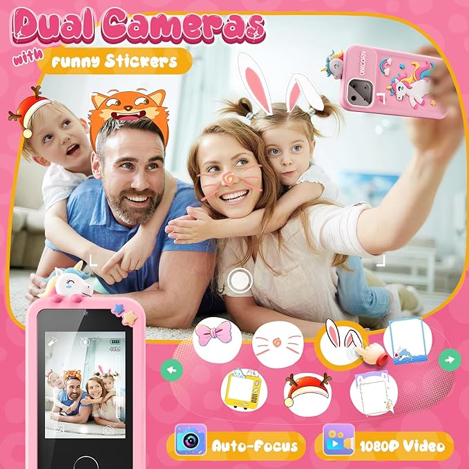 Luyiilo Kids Smart Phone Toys for Girls,Unicorn Gift Toys for Girls Ages 3-9 Christmas Birthday Gifts Mini Smart Phone Toys With 2.8" Touchscreen 16 Learning Games Dual Camera Music Player, 8G SD Card