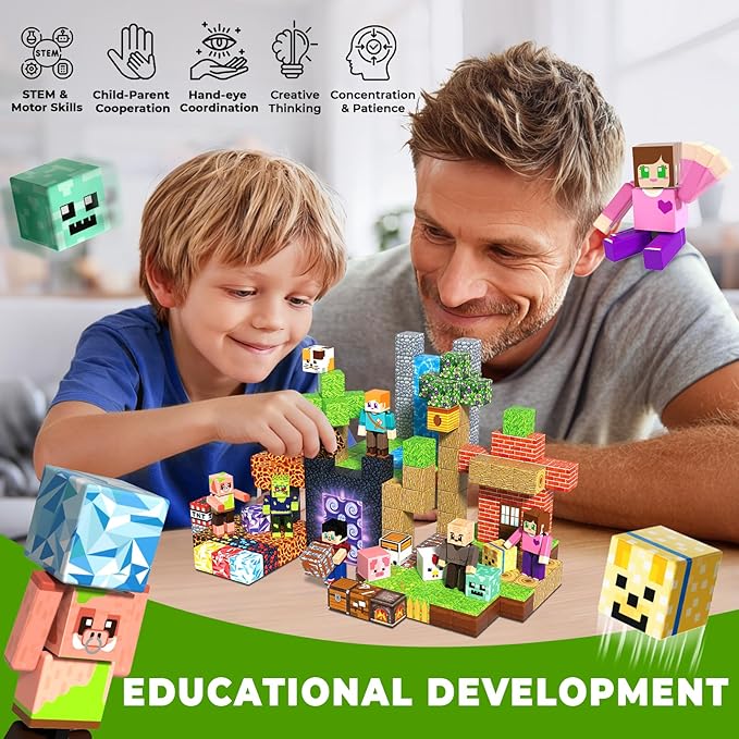 210PCS Magnetic Blocks with 8 Action Figures– 2025 STEM Magnetic Building Blocks for Kids Christmas, Creative Educational Play Set for Boys & Girls