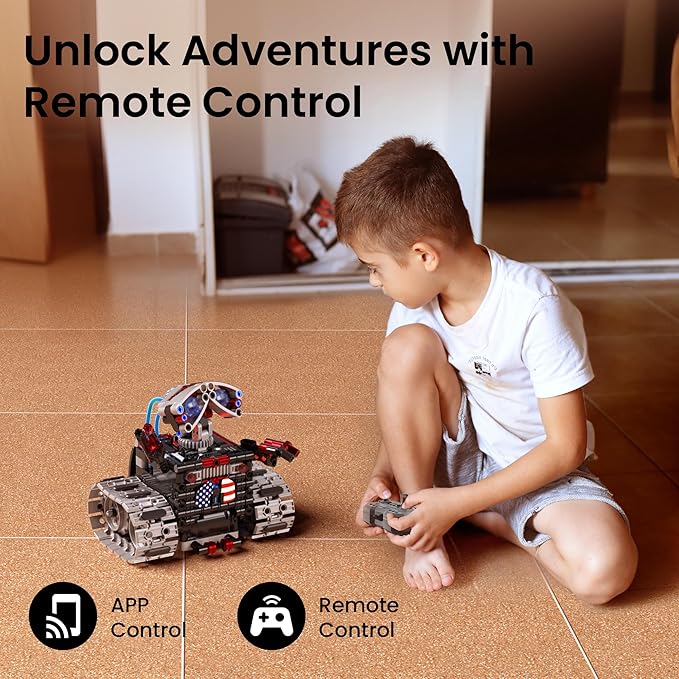 Sillbird Robot Building Kit with Remote Control Gifts for Kids Boys Ages 8-12, Christmas STEM Coding Robotic Technic Tracked Racer Car Toys for Birthday - Build 4in1 Model with 631 Pieces