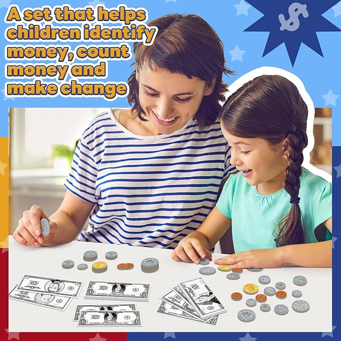 Pretend Play Money for Kids for Learning, Math Manipulatives for Toddlers, Math Games for Teaching, Counting, Educational Card Games,Bills and Coins,Kindergartner Classroom,Homeschool Supplies