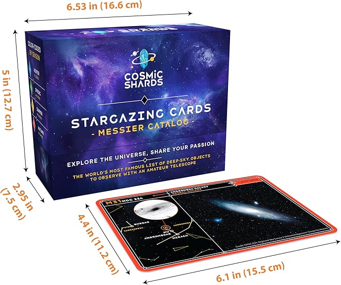 Stargazing Cards - Messier Catalog | Night Sky Exploration Kit for Telescopes & Binoculars | Flashcards with Star Charts, Astrophotography & Facts | Perfect Astronomy & Space Gift for Kids & Adults