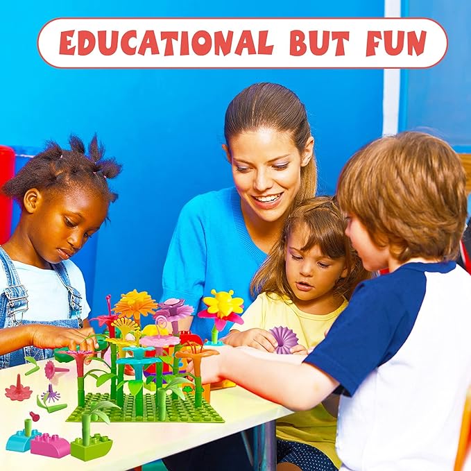 3-6 Years Old Toddler Toys - Flower Garden Building Toy with Insect Pegs, Educational Activity Gifts for Girls Preschool-Kindergarten, 153Pcs STEM Stacking Pretend Play Set