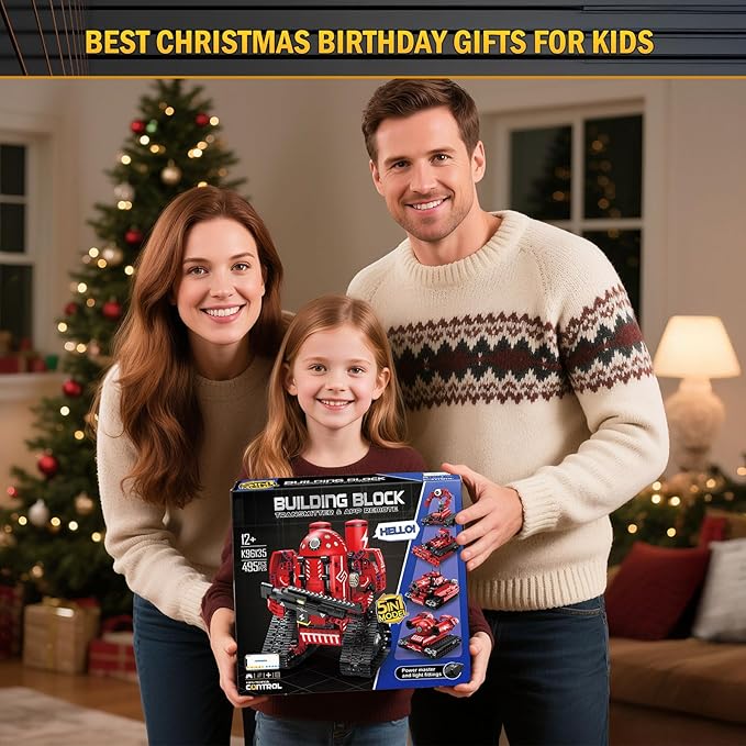 STEM Robot Building Kit for Boys Age 8-16, 5 in 1 Remote Control Robot Toys with 495 Pieces, Engineering Science Birthday Gifts for Kids Teens 8 9 10 11 12 13 Years Old