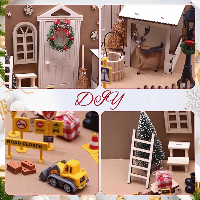 42Pcs Christmas Fairy Door Decorations, Mini Wooden Enchanted Doors, DIY Dollhouse Accessories for Decoration, Tiny Outdoor Decor for Girl Boys Xmas Accessories Fairy Tale