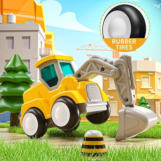 Press and Go Construction Vehicle Trucks Toys for Toddlers 2-4, 4 PCS Car Trucks for Boys Girls with Flexible Joints, Kids Toddlers Toys for 3 4 5 6 Years Old Boys Girls Birthday Gifts