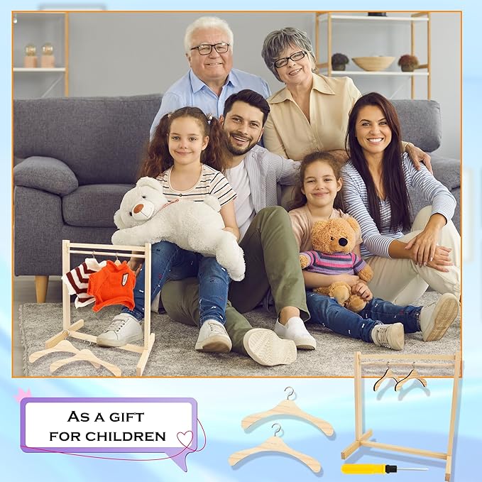 26 Pcs Wood Doll Garment Rack with Wooden Clothes Hanger Mini Wooden Girl Doll Clothes Hanger Organizer Storage Shelf for 18 Inch Girl Doll Clothes Baby Dollhouse (Color Set 1)