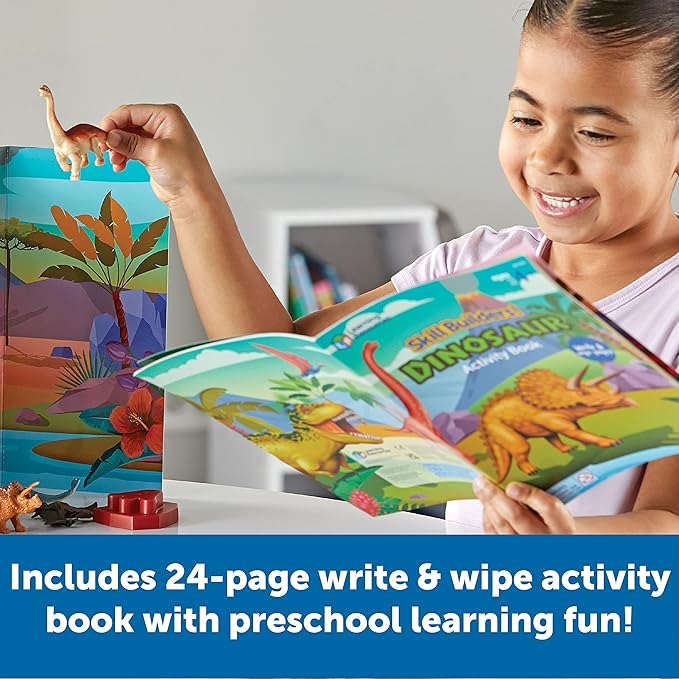 Learning Resources Skill Builders! Dinosaur Activity Set - 22 Pieces, Ages 4+, Critical Thinking, Math Manipulatives, Board Games, Preschool Activity Book, Jurassic toys