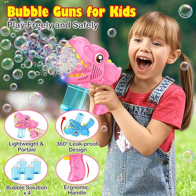 Toys for Boys Girls Ages 4-8 - 2 Pack Bubble Machine Gun Rechargeable Dinosaur Toy Gift for 4 5 6 7 8 Boy Girl Kids Toddlers Outdoor Toys 4-6 Easter Basket Stuffers Christmas Valentines Gift