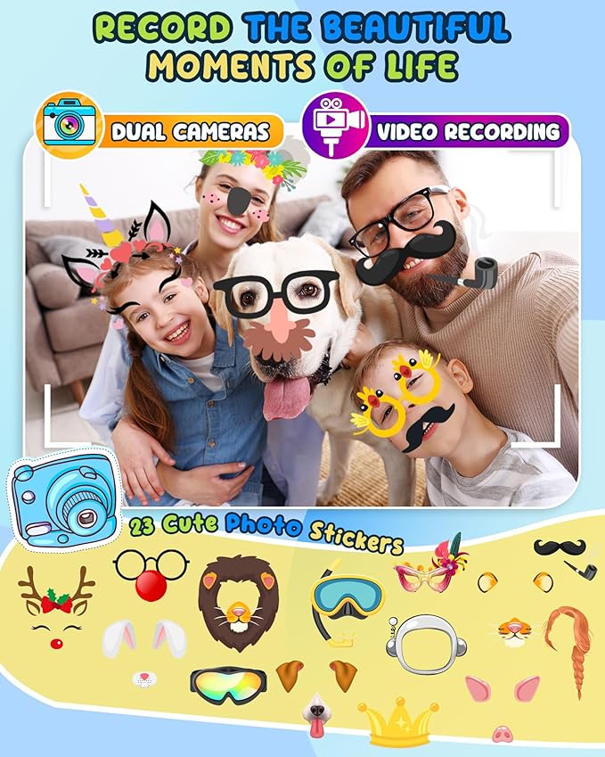 UCIDCI Dinosaur Kids Smart Phone Toys for Boy Dual Camera & Music Player Toddler Selfie Phone Toys Road Trip Toys with Learning Games, Christmas, Birthday Gifts for 3 4 5 6 7 Year Old Blue