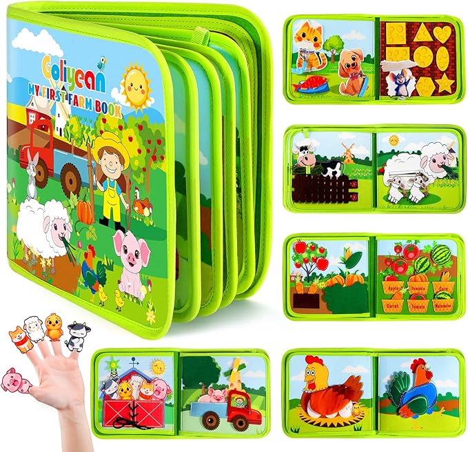 GOLIYEAN Montessori Busy Book for Toddlers 1-3, Busy Board Montessori Toys for 1-2 Year Old Boy Girl Birthday Gift, Educational Learning Sensory Activity Books, Quiet Book Travel Toys for Airplane Car