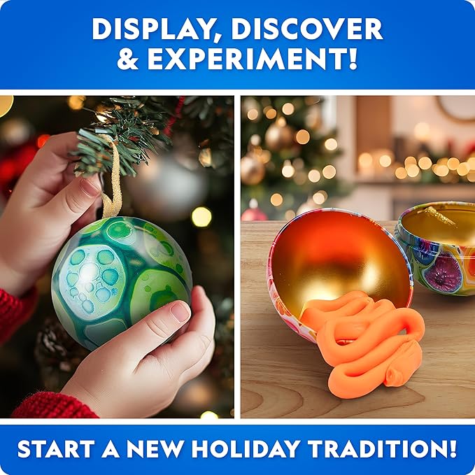 Blue Marble Science Ornaments Christmas Crafts for Kids Kit – 4 Ornaments with Holiday Science Experiments - Bouncy Ball Holiday Crafts, DIY Instant Snow Activities for Kids, Boys, and Girls