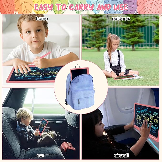 LCD Writing Tablet for Kids, 15 Inch Colorful Drawing Doodle Board, Learning Educational Drawing Pad Toys for Kids, Christmas Birthday Gift for 3 4 5 6 7 8 9 Year Old Girls Boy Pink