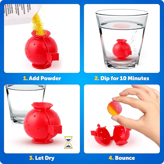 Blue Marble Bouncy Ball Science Kit - Make Up to 45 Glow in The Dark Bouncy Balls for Kids with 6 Colors & 5 Mold Shapes, DIY STEM Projects, Science Kit, Kids Science Projects