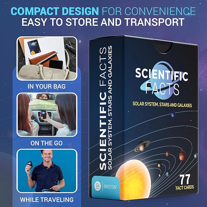 Scientific Facts Flash Cards – 77 Astronomy Learning Cards with Images & Space Facts for Kids & Adults – Solar System, Stars & Galaxies Educational Set – STEM Homeschool Classroom Gift by Briston