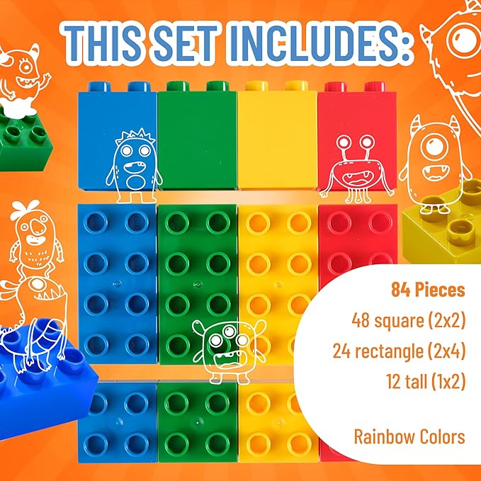 Strictly Briks Large Building Blocks Set - Imaginative Construction Play with Toddler Blocks - Classic Toys for Kids - Colorful Building Bricks for Creative Play - 84 Pieces, Basic Colors