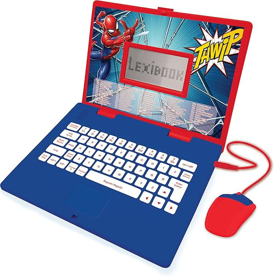 LEXiBOOK Spider-Man - Educational and Bilingual Laptop Spanish/English - Toy for Child Kid (Boys & Girls) 124 Activities, Learn Play Games and Music with Spiderman - Red/Blue JC598SPi2
