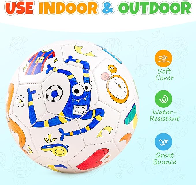 EVERICH Paint Your Own Soccer Ball with Markers, Toddler Arts and Crafts Kits Soccer Gifts for Girls Boys, Size 3 Monster Toys Coloring Custom Soccer Ball Game Birthday Gifts for Kids 3 4 5 6-8 8-12