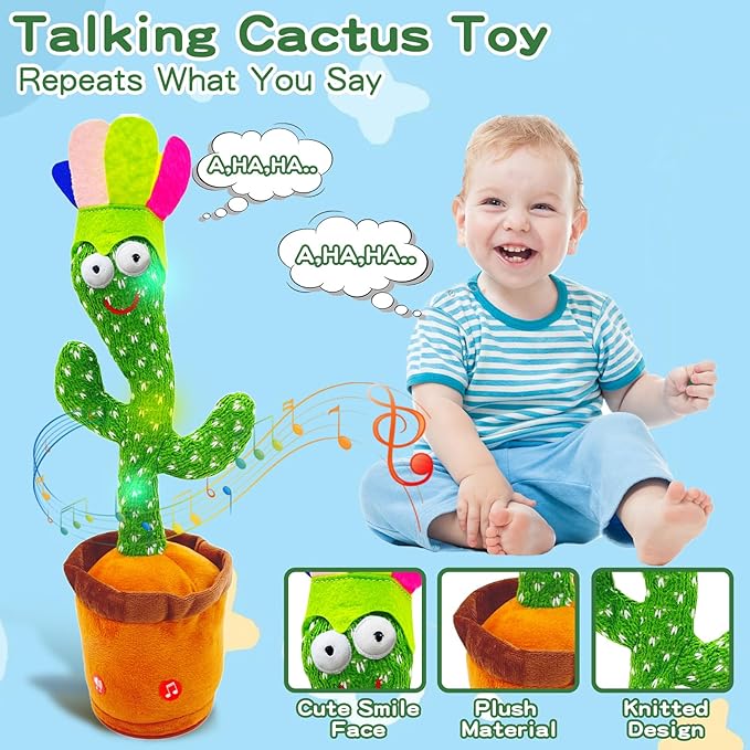 Adjust Volume Dancing Talking Cactus Baby Toy Singing Mimicking Recording Toys Repeats What You Say, Comes with 120 English Songs Singing Talking Musical Toys