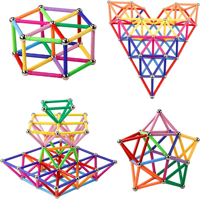 Magnetic Building Blocks, [ 132 Pieces ] Lengthen Building Sticks Set, Magnet Stem Toys Set Non-Toxic Building 3D Puzzle Boys Toys for Kids and Adult