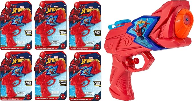 JA-RU Marvel Spiderman Water Gun Pistol Toys (6 Small Water Gun) Water Squirter Guns for Kids. Super Hero Pool Toys. Cat & Dog Training. Outdoor Games. 6819-6
