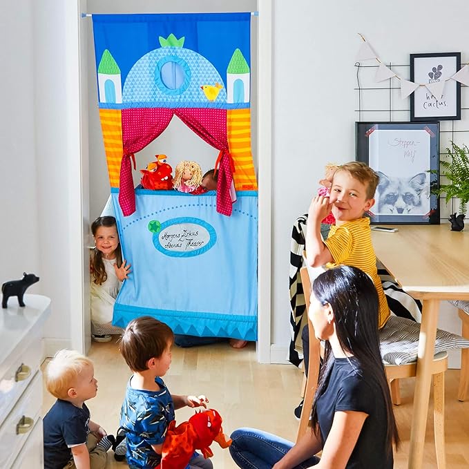HABA Doorway Puppet Theater - Space Saver with Adjustable Rod: Ideal for Pretend Play, Hand Puppets, Educational Kids Activities, & Toys for Toddlers 3 Years and Up